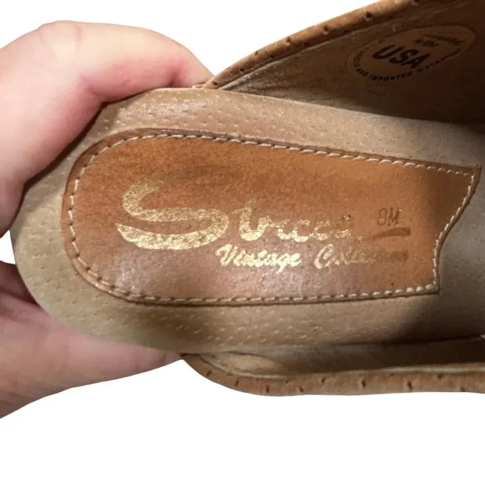 Sbicca Platform High Heels Slides US 8M tan suede leather crossover uppers shoes